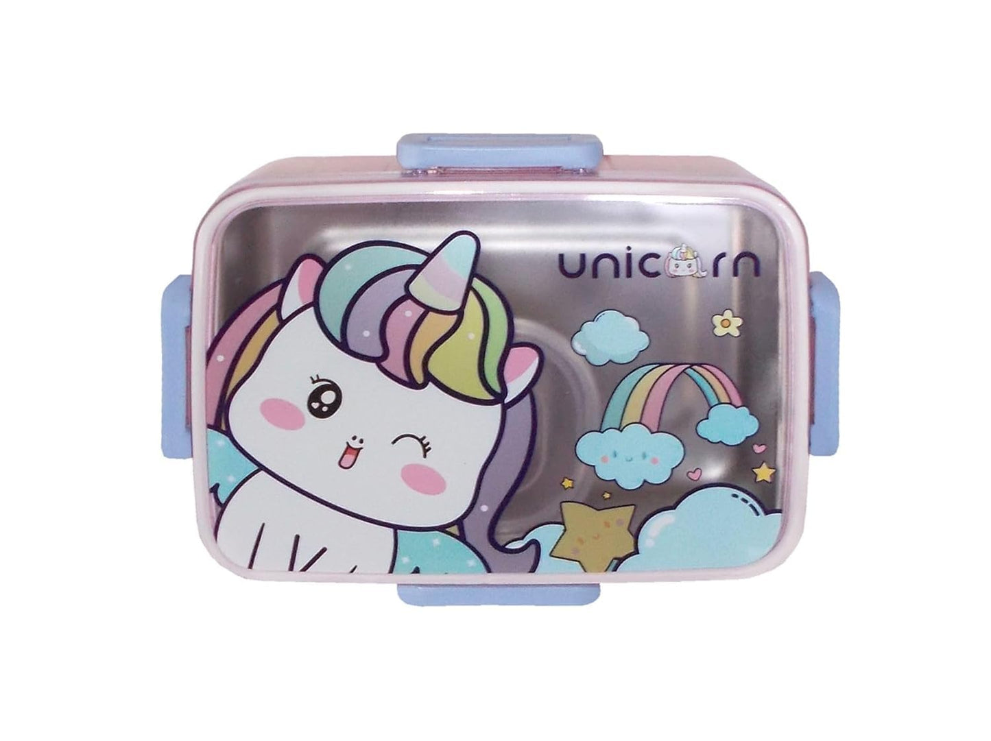 Kids Premium Stainless Steel Lunch Box with Dip Container - 700ml, Leak-Proof, Cartoon Print (Pink)