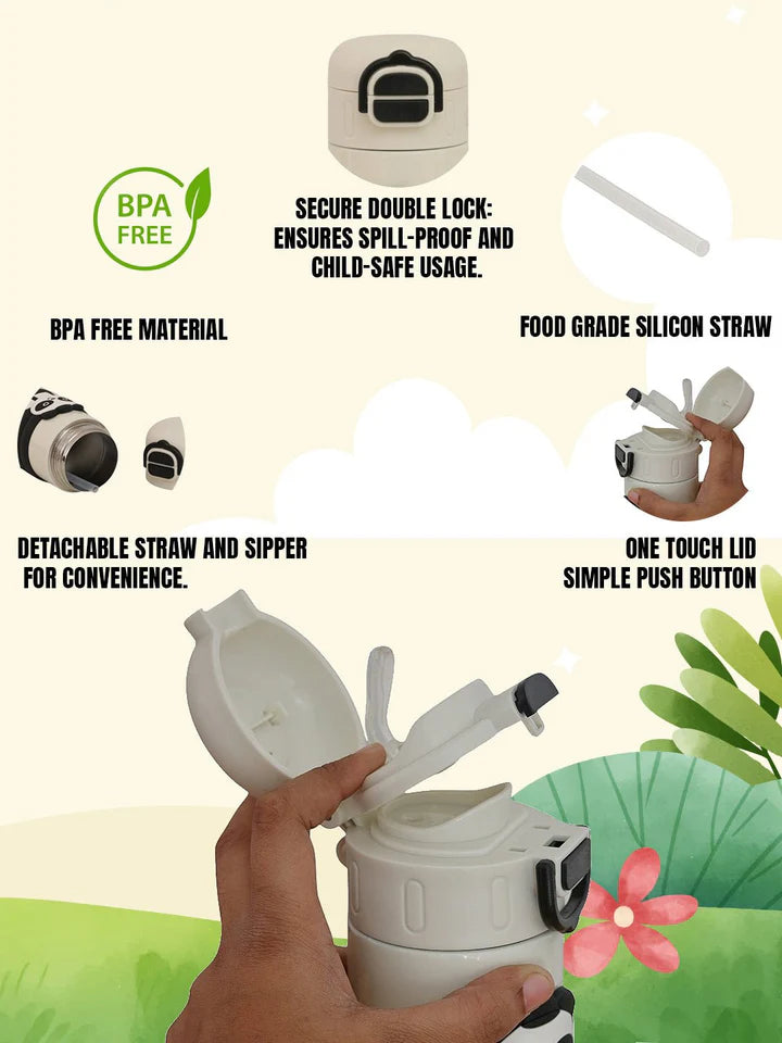 Kids' Panda Insulated Water Bottle - 520ml Double Wall Stainless Steel
