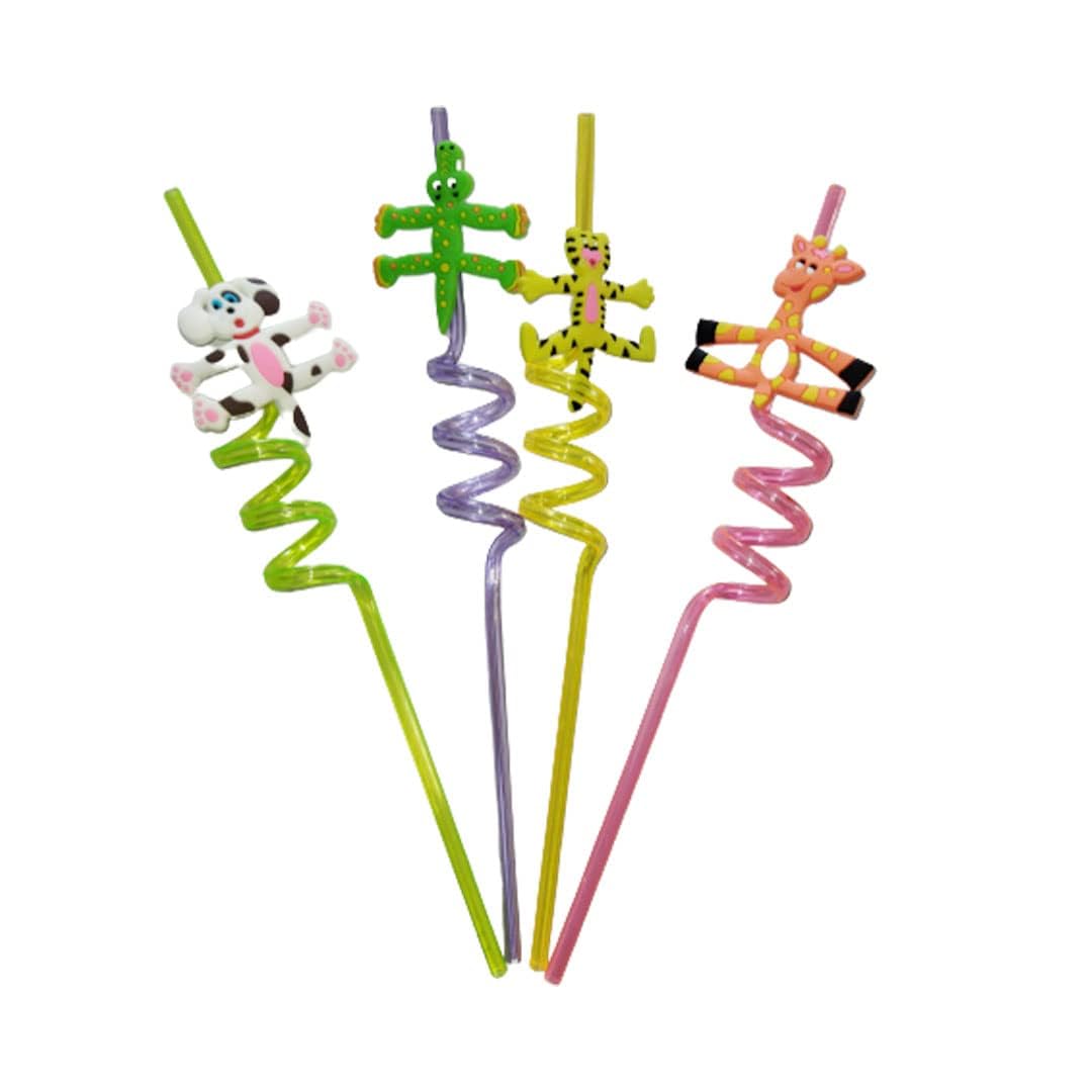 Fun Animal Spiral Straws for Kids' Parties - Colorful Designs for Juice, Drinks & Mocktails