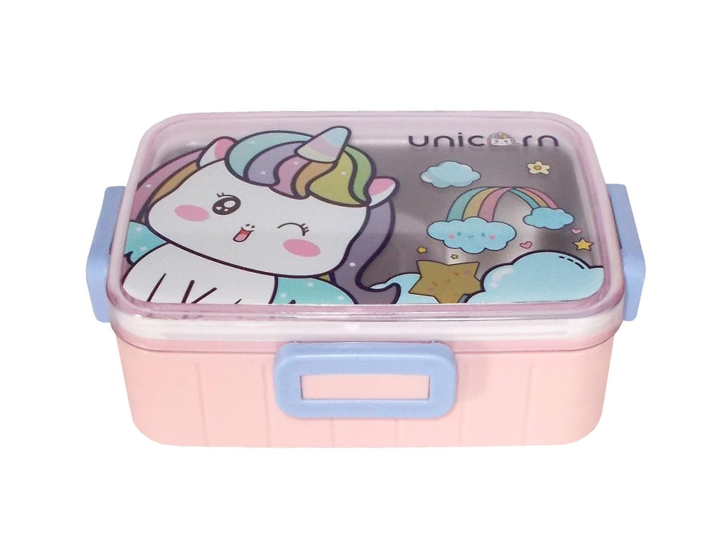 Kids Premium Stainless Steel Lunch Box with Dip Container - 700ml, Leak-Proof, Cartoon Print (Pink)
