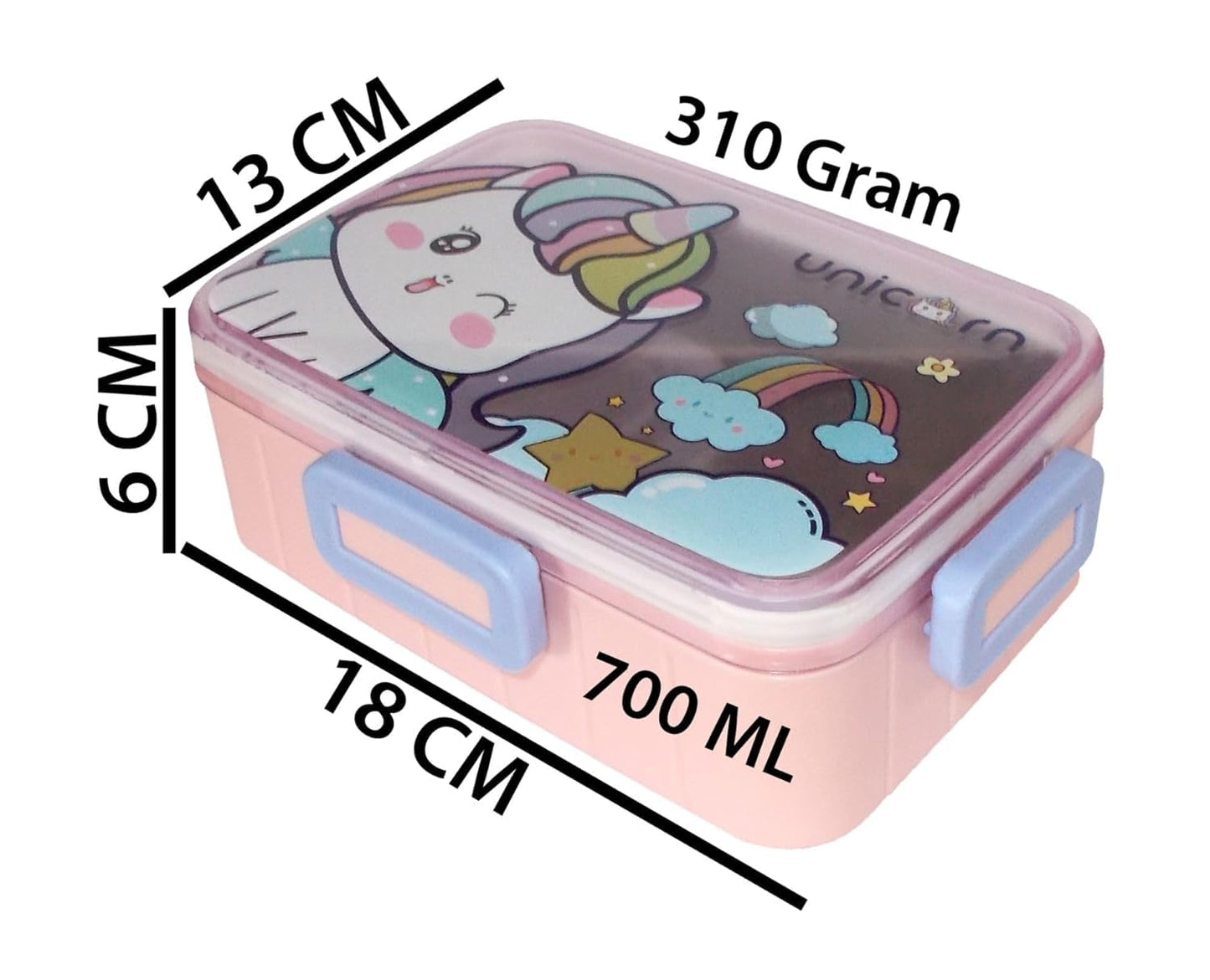 Kids Premium Stainless Steel Lunch Box with Dip Container - 700ml, Leak-Proof, Cartoon Print (Pink)