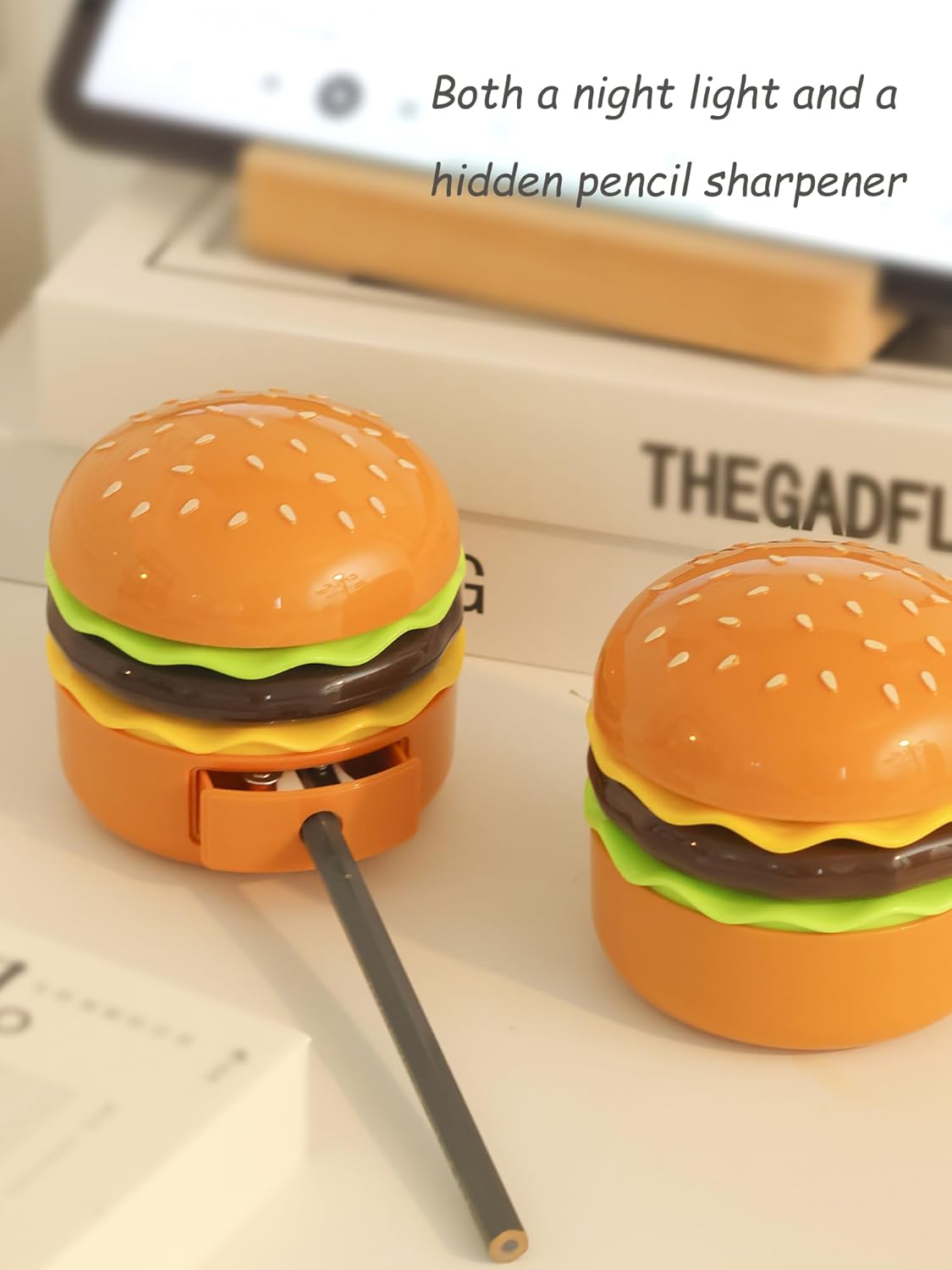 Hamburger Desk Lamp: Rechargeable LED Night Light with Pencil Sharpener for Kids