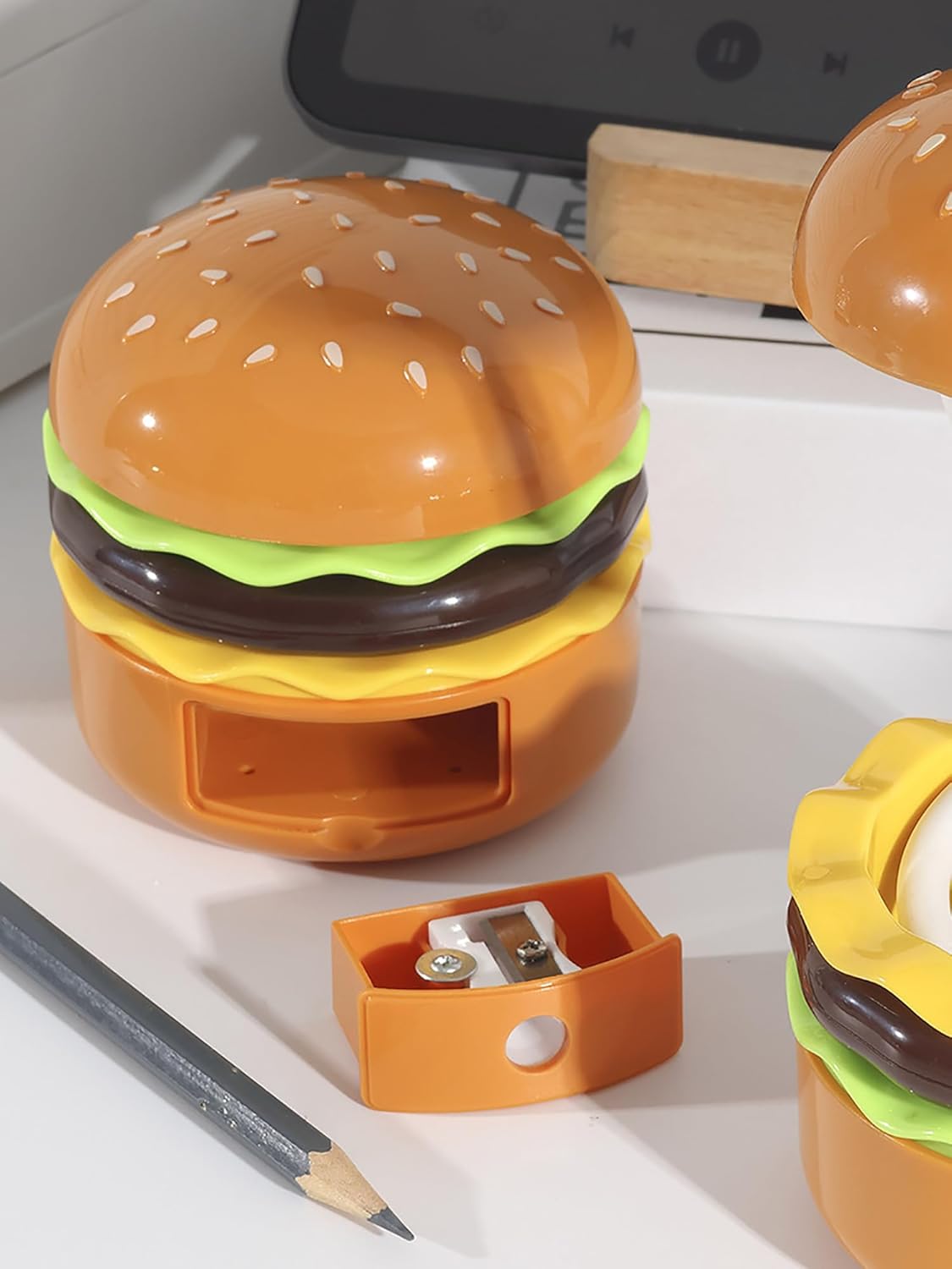Hamburger Desk Lamp: Rechargeable LED Night Light with Pencil Sharpener for Kids