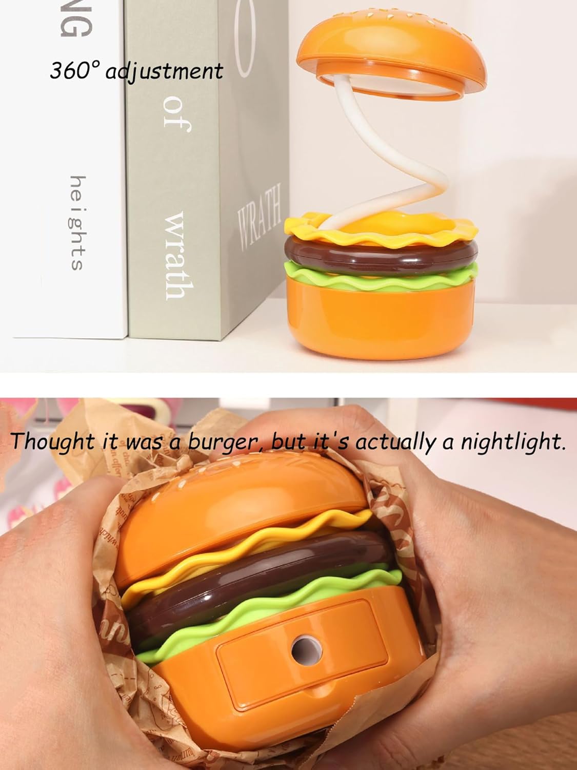 Hamburger Desk Lamp: Rechargeable LED Night Light with Pencil Sharpener for Kids