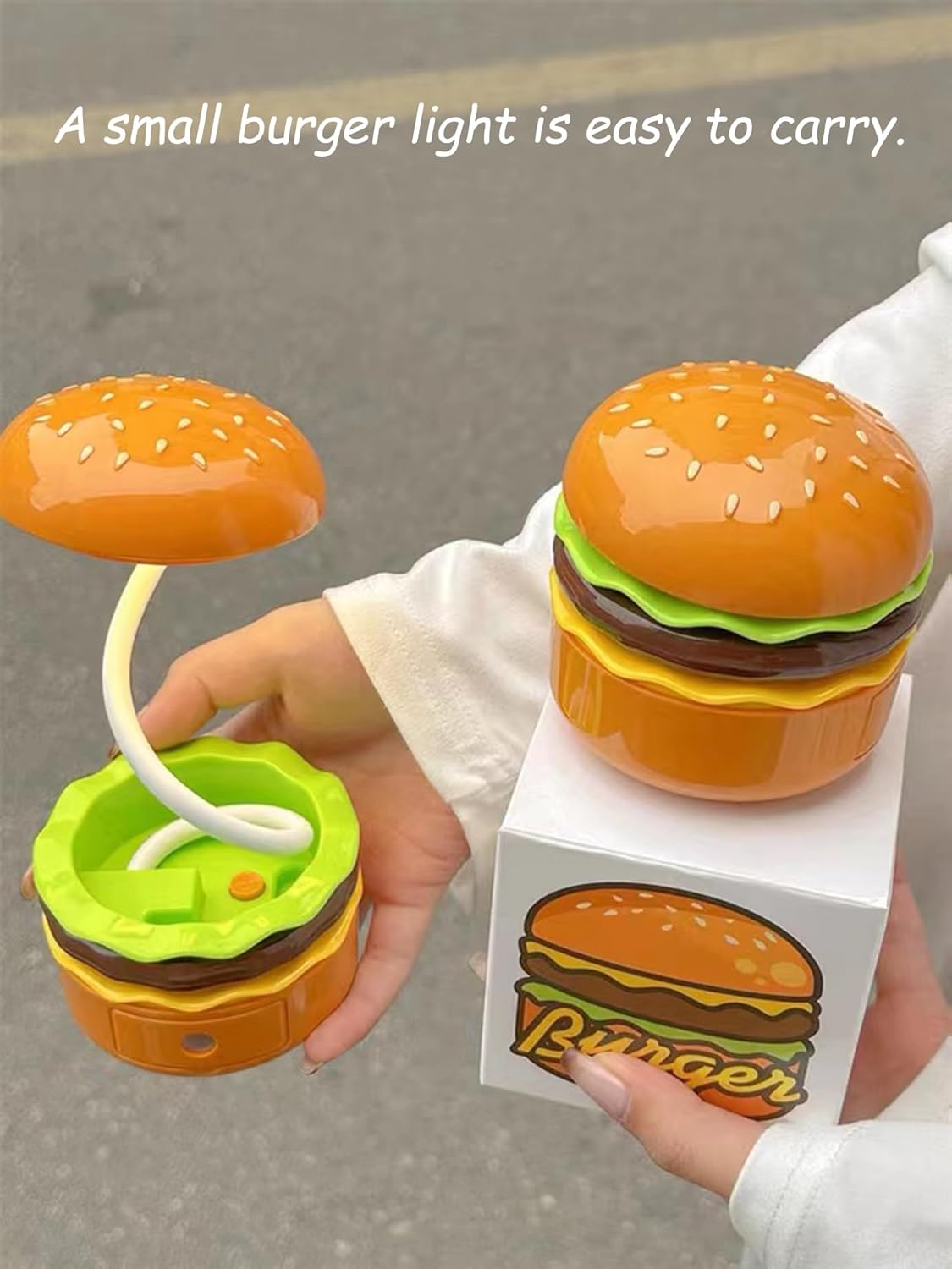Hamburger Desk Lamp: Rechargeable LED Night Light with Pencil Sharpener for Kids