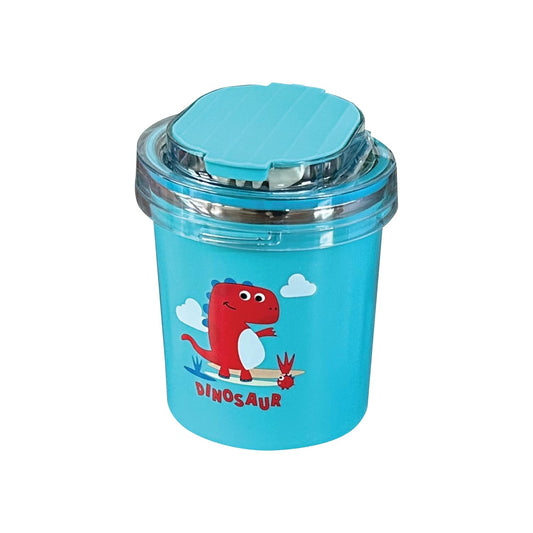 Dinosaur Insulated Stainless Steel Food Container | BPA-Free Vacuum Cup with Spoon and Sipper (Blue)