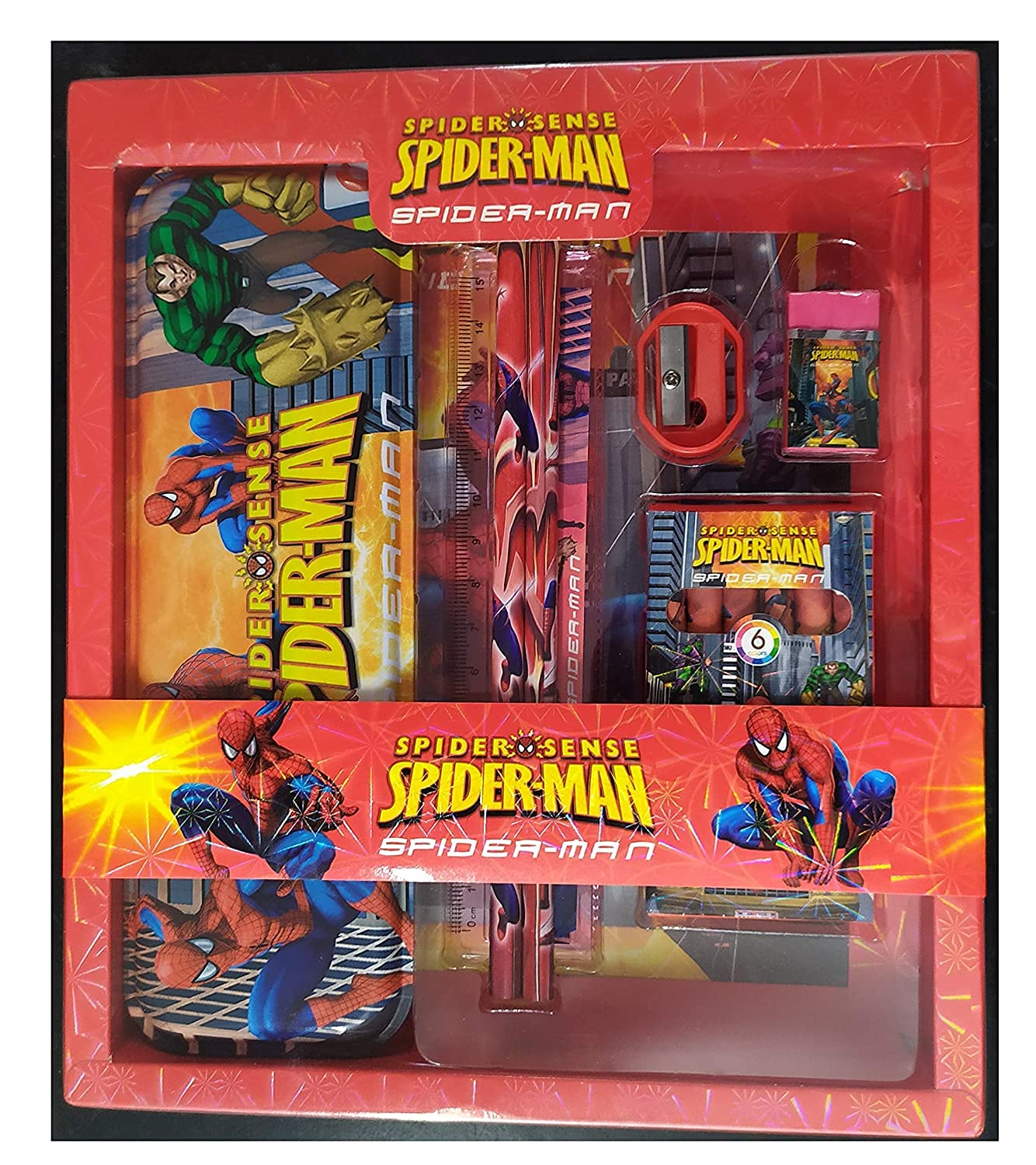 Spider-Man Kids Stationery Set - Pencil Case, Pencils, Eraser, Ruler, Sharpener, Crayon