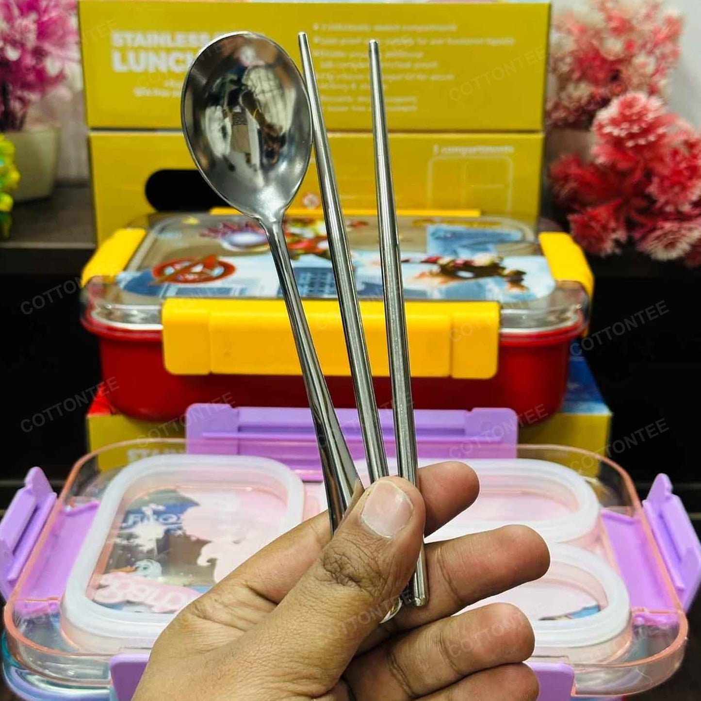 Insulated Stainless Steel Bento Lunch Box with 3 Compartments - Leak-Proof, Kid-Friendly Design