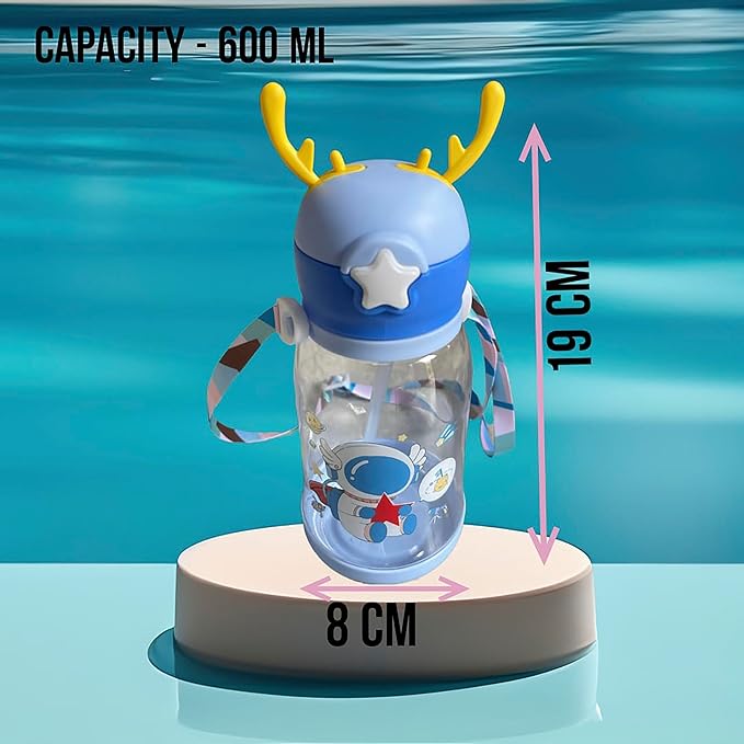 Kids' 600ml Space-Themed Water Bottle with Sipper - BPA-Free, Unbreakable, Freezer Safe